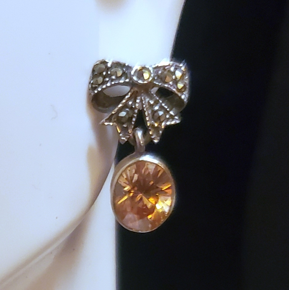 NEW Sterling Silver Marcasite Topaz Bow Earrings